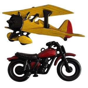 Vintage Cast Metal Motorcycle & Airplane (set of 2) Wall Mount Decor Rustic USA